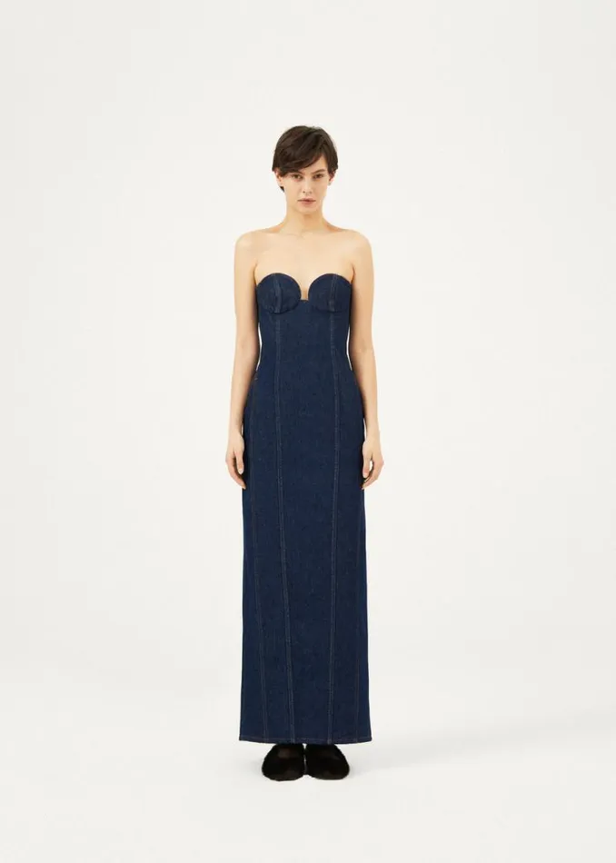 Shop Magda Butrym Dresses Denim Bustier Midi Dress In Navy Shop Magda Butrym Dresses Denim Bustier Midi Dress In Navy
