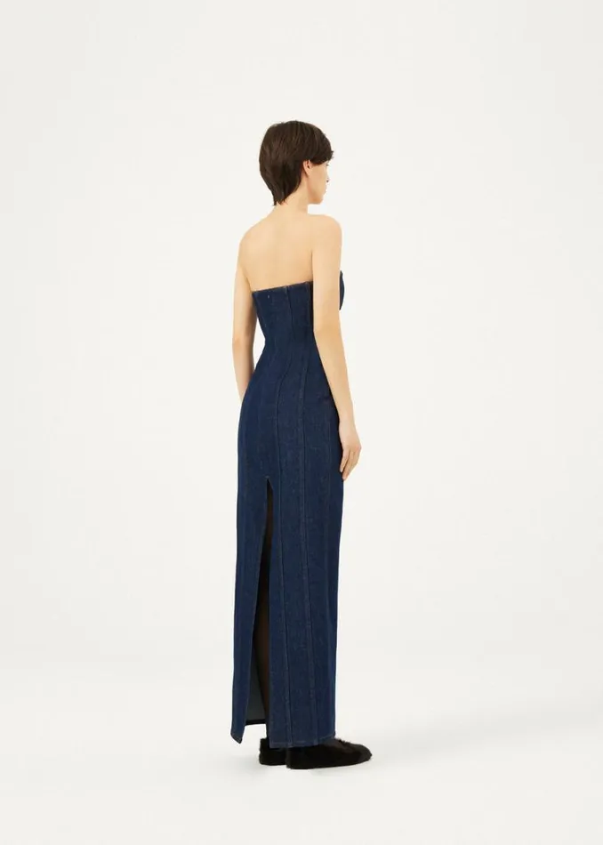 Shop Magda Butrym Dresses Denim Bustier Midi Dress In Navy Shop Magda Butrym Dresses Denim Bustier Midi Dress In Navy