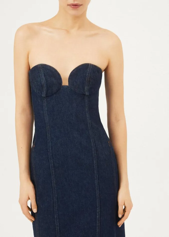 Shop Magda Butrym Dresses Denim Bustier Midi Dress In Navy Shop Magda Butrym Dresses Denim Bustier Midi Dress In Navy