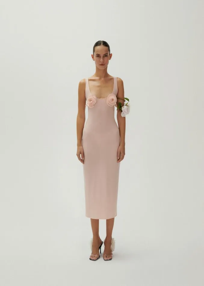 Shop Magda Butrym Dresses Flower Bra Jersey Midi Dress In Peach Shop Magda Butrym Dresses Flower Bra Jersey Midi Dress In Peach