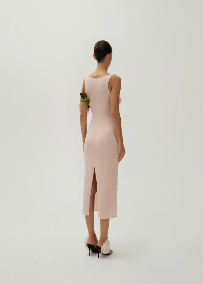 Shop Magda Butrym Dresses Flower Bra Jersey Midi Dress In Peach Shop Magda Butrym Dresses Flower Bra Jersey Midi Dress In Peach
