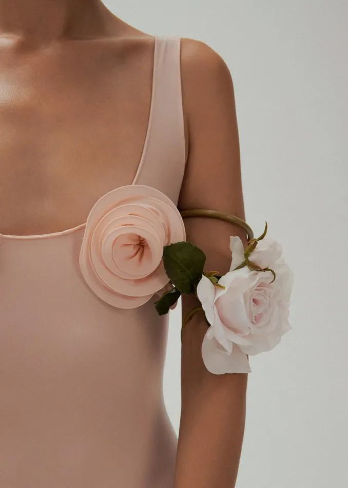 Shop Magda Butrym Dresses Flower Bra Jersey Midi Dress In Peach Shop Magda Butrym Dresses Flower Bra Jersey Midi Dress In Peach