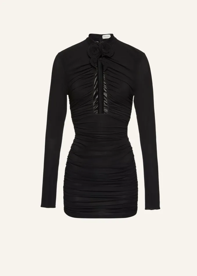 Shop Magda Butrym Dresses Gathered High Neck Mini Dress In Black
