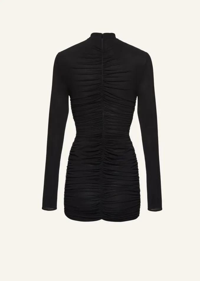Shop Magda Butrym Dresses Gathered High Neck Mini Dress In Black Shop Magda Butrym Dresses Gathered High Neck Mini Dress In Black