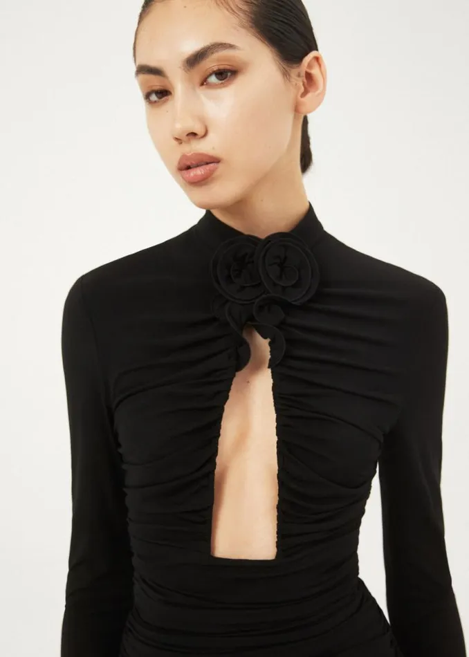 Shop Magda Butrym Dresses Gathered High Neck Mini Dress In Black Shop Magda Butrym Dresses Gathered High Neck Mini Dress In Black