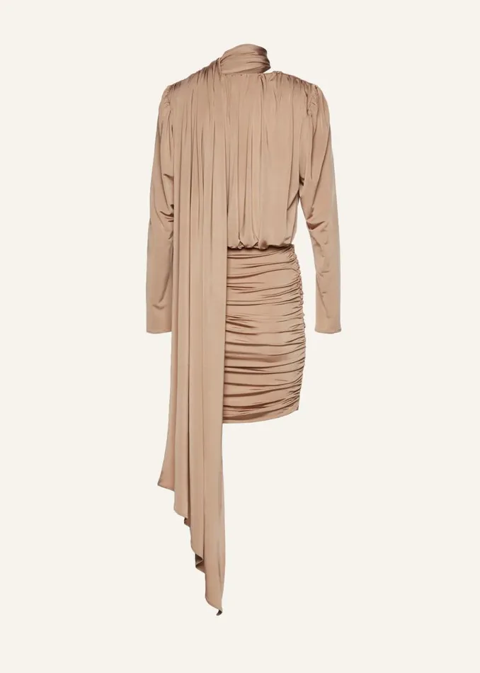 Shop Magda Butrym Dresses Long Sleeve Draped Silk Mini Dress In Beige Shop Magda Butrym Dresses Long Sleeve Draped Silk Mini Dress In Beige