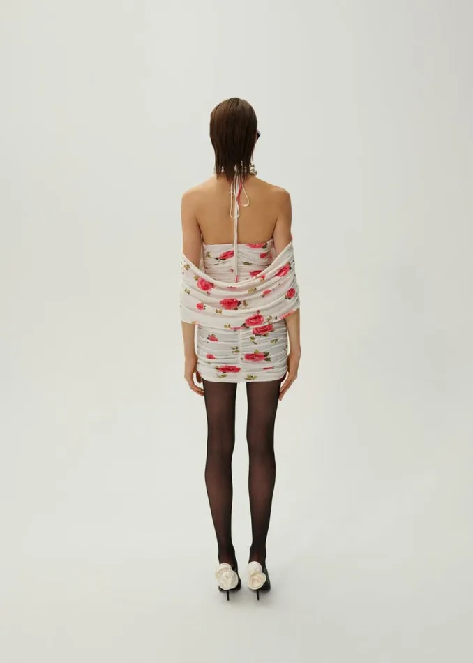 Shop Magda Butrym Dresses Ruched Flower Appliqu Wrap Dress In Cream Print Shop Magda Butrym Dresses Ruched Flower Appliqu Wrap Dress In Cream Print