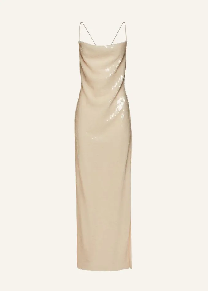 Shop Magda Butrym Dresses Sequin Spaghetti Strap Gown In Cream