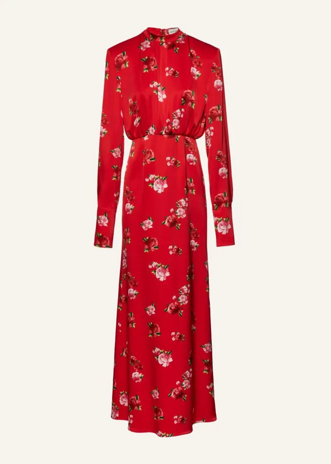 Shop Magda Butrym Dresses Silk Round Neck Gown In Red Print
