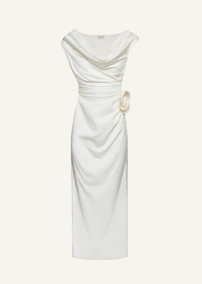 Shop Magda Butrym Dresses Wrap Shoulder Silk Midi Dress In Cream
