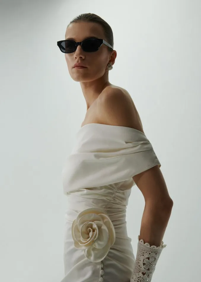 Shop Magda Butrym Dresses Wrap Shoulder Silk Midi Dress In Cream