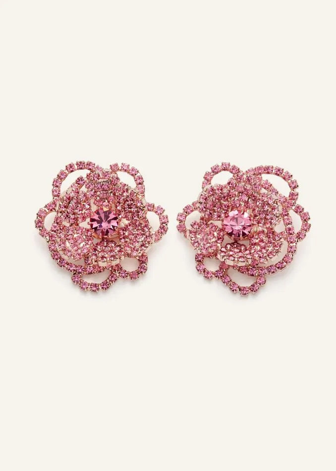 Shop Magda Butrym Jewelry Crystal Blooming Flower Earrings In Pink