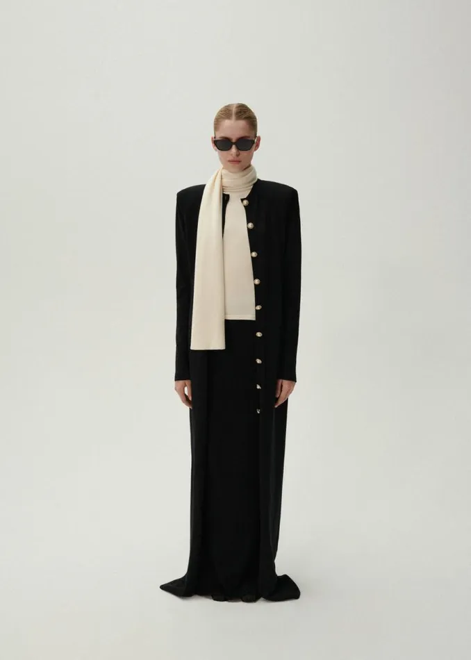 Shop Magda Butrym Knitwear Pearl Button Duster Cardigan In Black Shop Magda Butrym Knitwear Pearl Button Duster Cardigan In Black