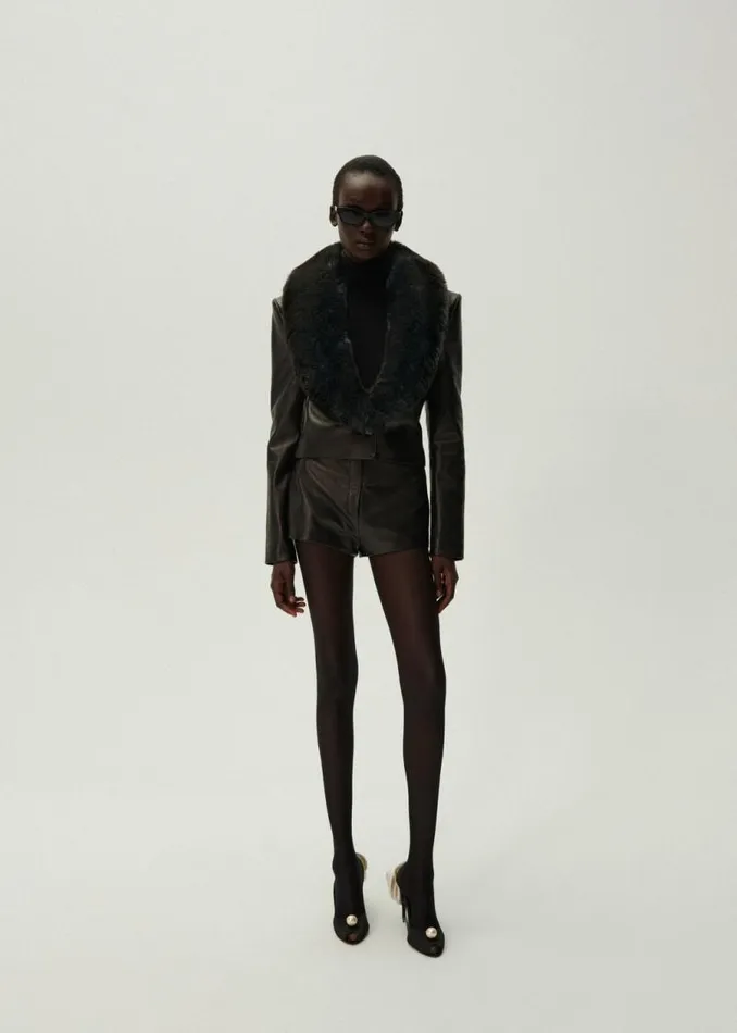 Shop Magda Butrym Leather And Shearling Demi Fitted Leather Jacket In Black Shop Magda Butrym Leather And Shearling Demi Fitted Leather Jacket In Black