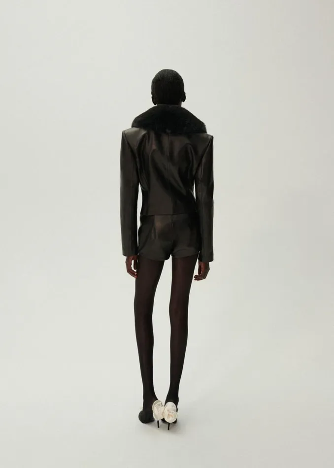 Shop Magda Butrym Leather And Shearling Demi Fitted Leather Jacket In Black Shop Magda Butrym Leather And Shearling Demi Fitted Leather Jacket In Black