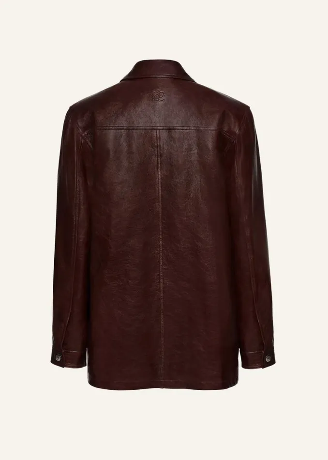 Shop Magda Butrym Leather And Shearling Oversized Leather Button Up Jacket In Bordeaux Shop Magda Butrym Leather And Shearling Oversized Leather Button Up Jacket In Bordeaux