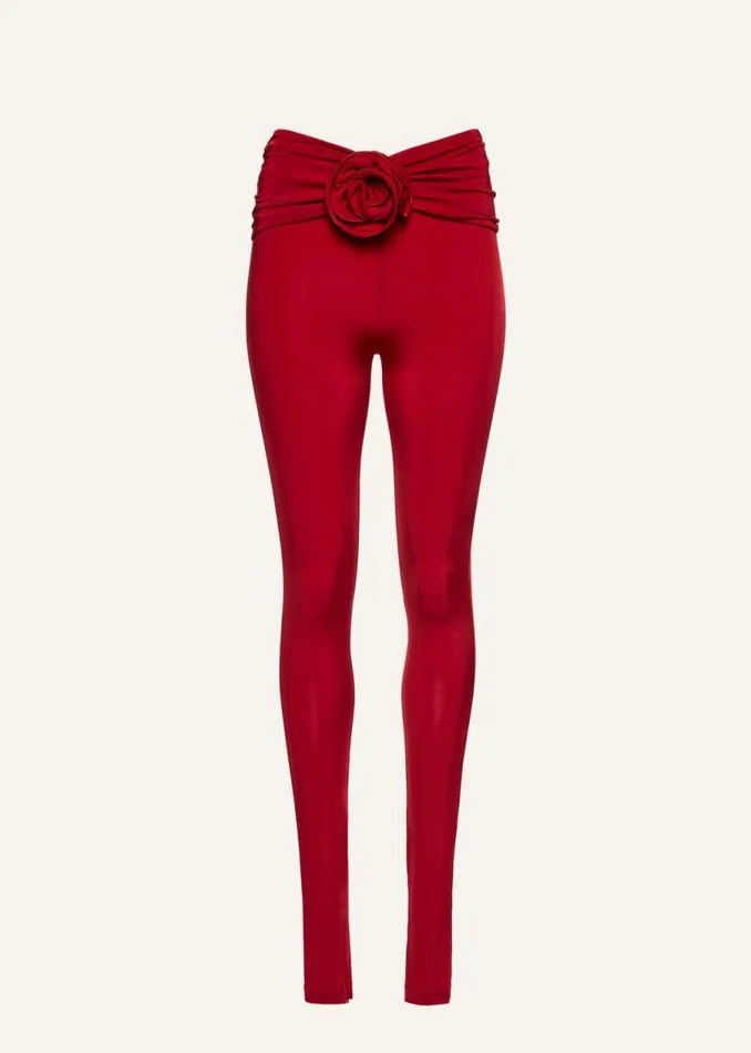 Shop Magda Butrym Pants Flower Embellished Skinny Leggings In Red