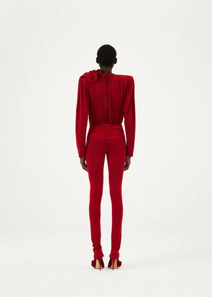 Shop Magda Butrym Pants Flower Embellished Skinny Leggings In Red