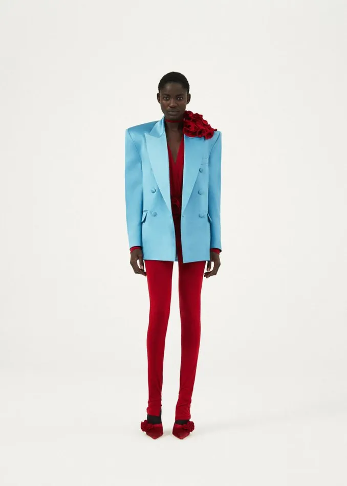 Shop Magda Butrym Pants Flower Embellished Skinny Leggings In Red