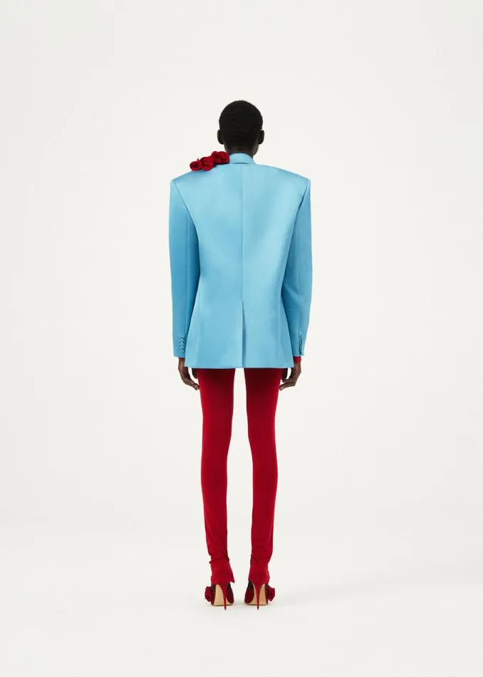 Shop Magda Butrym Pants Flower Embellished Skinny Leggings In Red