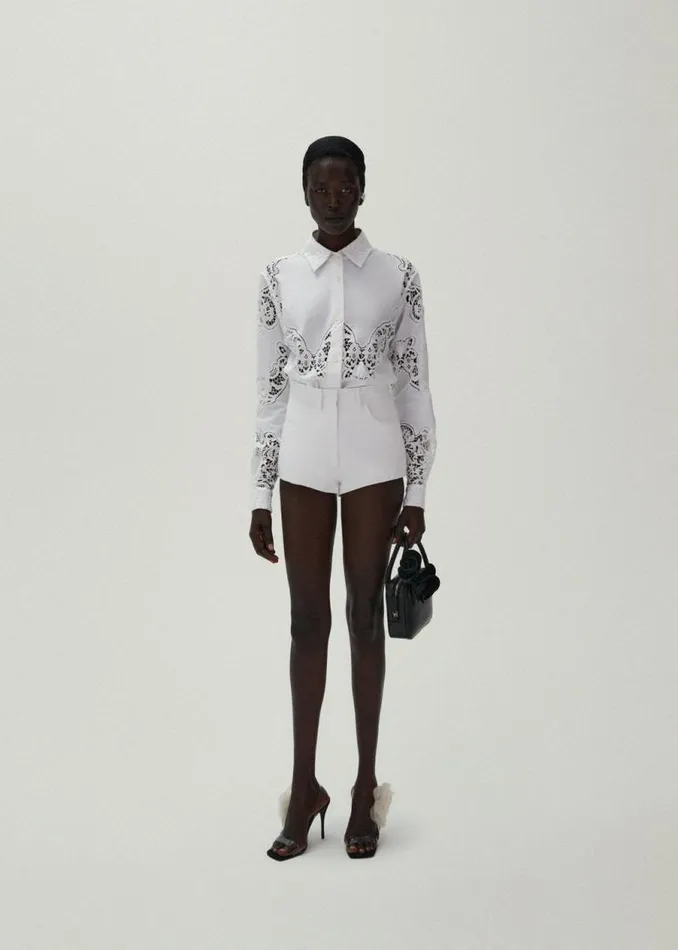 Shop Magda Butrym Pants Highwaist Cotton Shorts In White