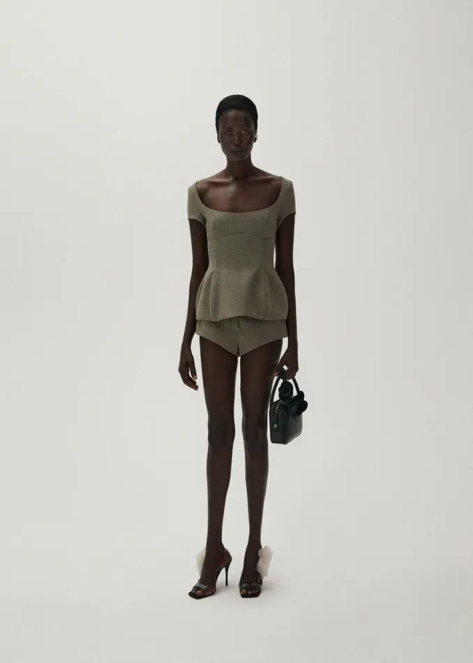 Shop Magda Butrym Pants Highwaist Twill Shorts In Grey