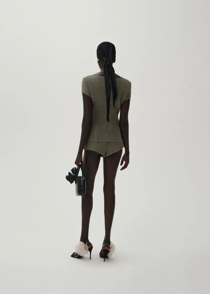 Shop Magda Butrym Pants Highwaist Twill Shorts In Grey