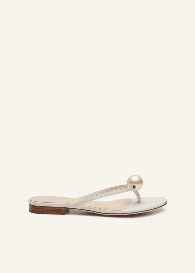 Shop Magda Butrym Shoes Flat Thong Pearl Sandals In Cream Leather