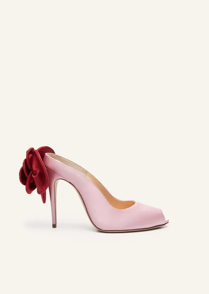Shop Magda Butrym Shoes Peep Toe Mules Is Pink Satin