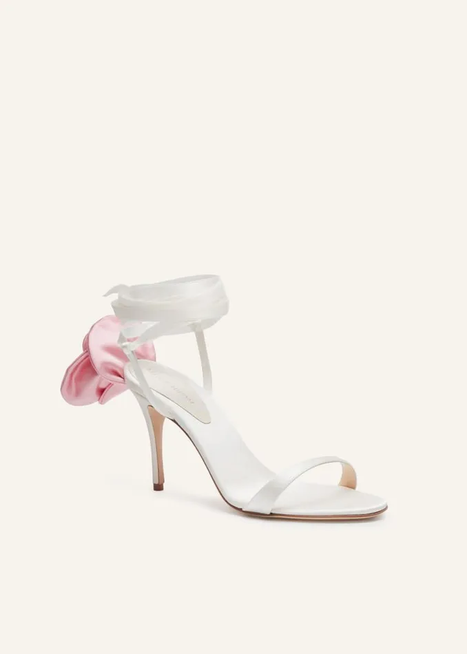 Shop Magda Butrym Shoes Pink Flower Wrap Around Cream Satin HeeI Sandals Shop Magda Butrym Shoes Pink Flower Wrap Around Cream Satin HeeI Sandals