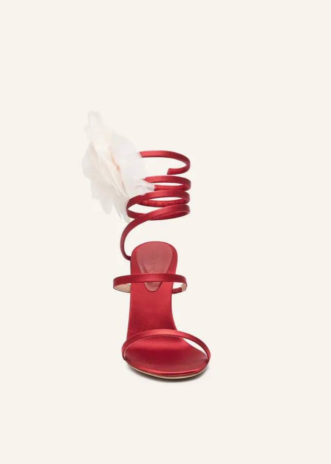 Shop Magda Butrym Shoes Silkorganza Pink Flower Heel Sandals In Red Satin Shop Magda Butrym Shoes Silkorganza Pink Flower Heel Sandals In Red Satin