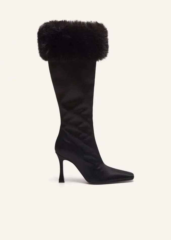 Shop Magda Butrym Shoes Tall Faux Fur Sock Boots In Black Satin