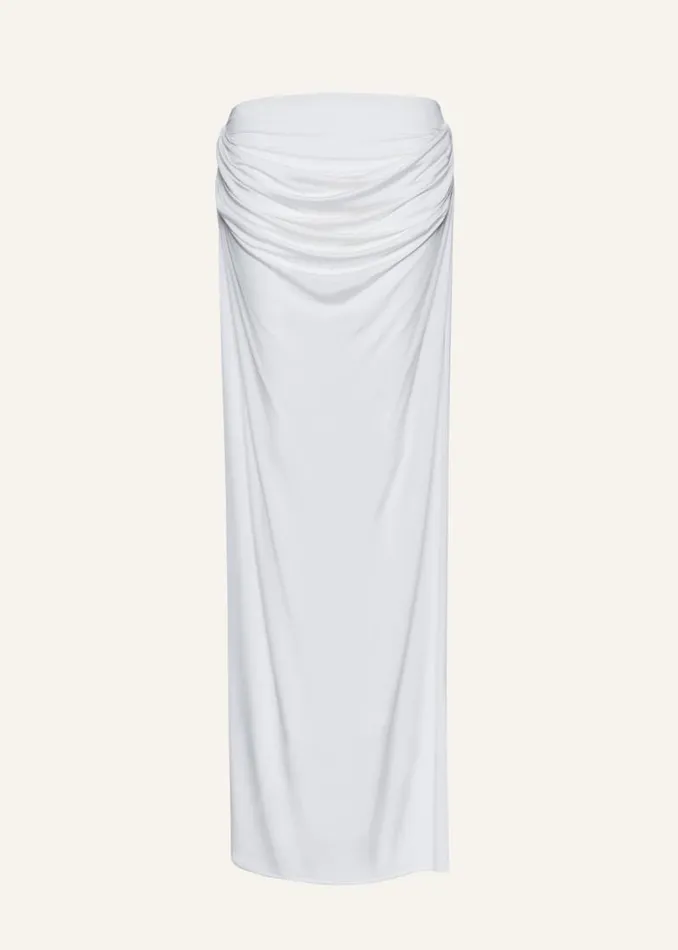 Shop Magda Butrym Skirts Draped Low Waist Midi Skirt In White