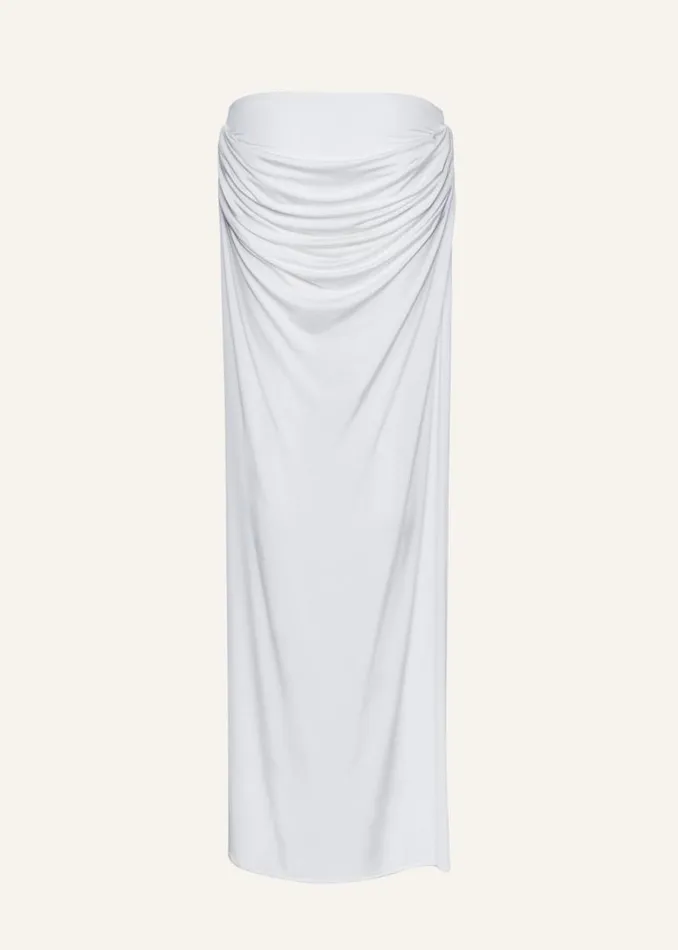 Shop Magda Butrym Skirts Draped Low Waist Midi Skirt In White Shop Magda Butrym Skirts Draped Low Waist Midi Skirt In White