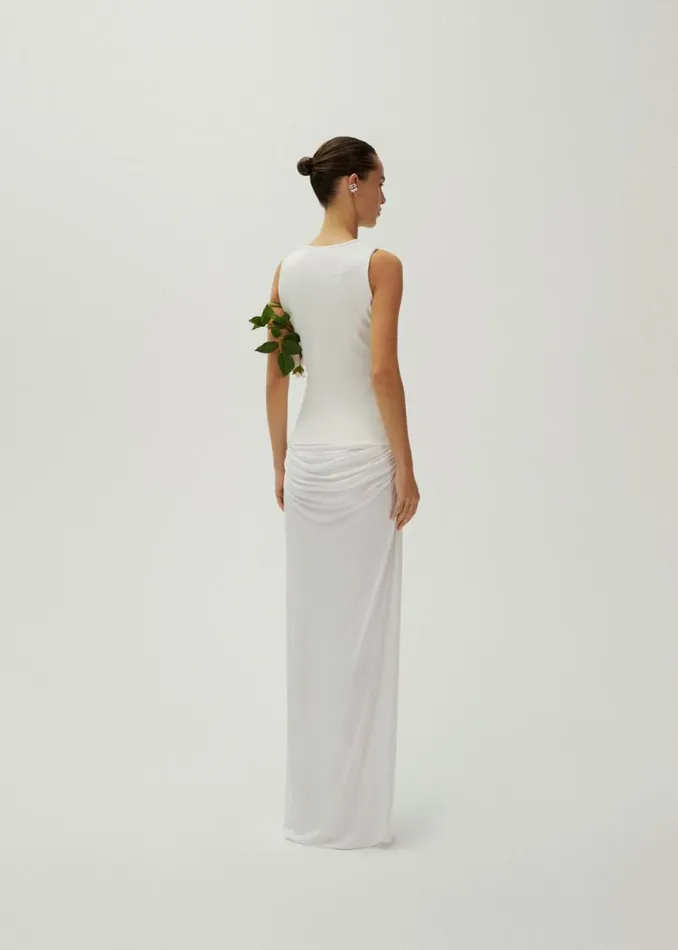 Shop Magda Butrym Skirts Draped Low Waist Midi Skirt In White Shop Magda Butrym Skirts Draped Low Waist Midi Skirt In White