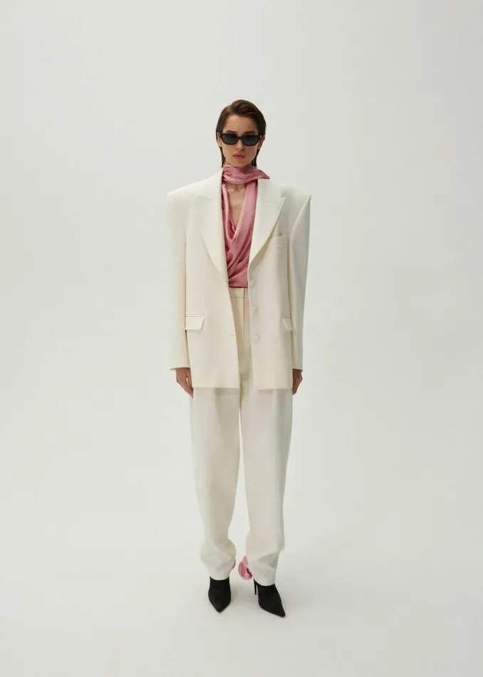 Shop Magda Butrym Tailoring And Suits Classic Oversized Wool Blazer In Cream