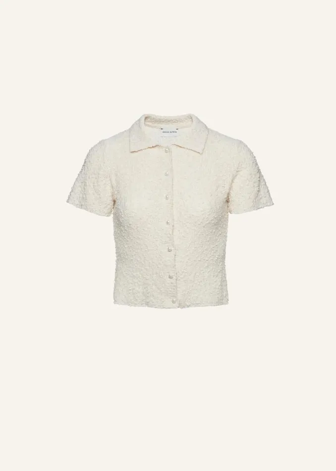 Shop Magda Butrym Tops Boucl Knit Button Up Shirt In Cream