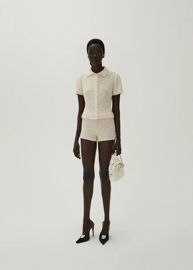 Shop Magda Butrym Tops Boucl Knit Button Up Shirt In Cream