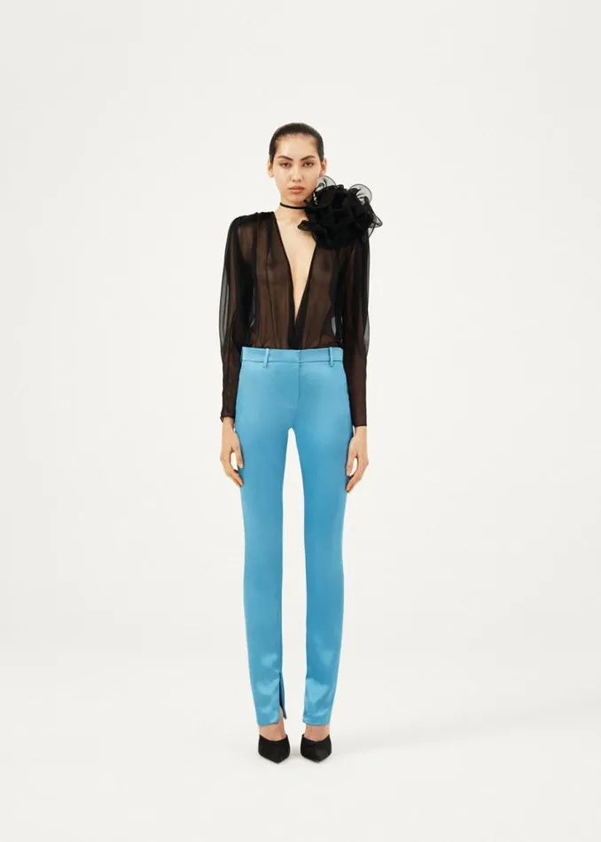 Shop Magda Butrym Tops Classic Shirred Flower Blouse In Sheer Black