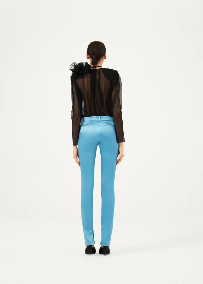 Shop Magda Butrym Tops Classic Shirred Flower Blouse In Sheer Black
