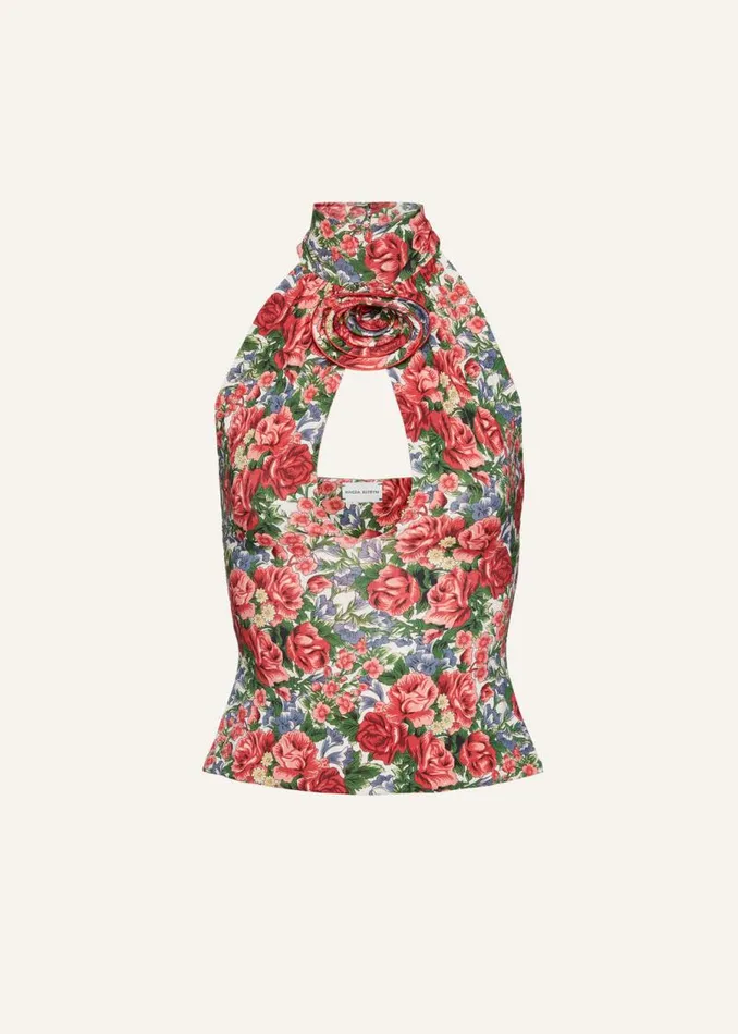 Shop Magda Butrym Tops Keyhole Halter Top In Red Floral Print