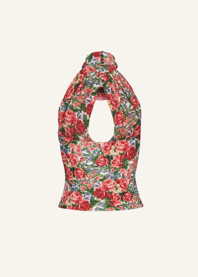 Shop Magda Butrym Tops Keyhole Halter Top In Red Floral Print