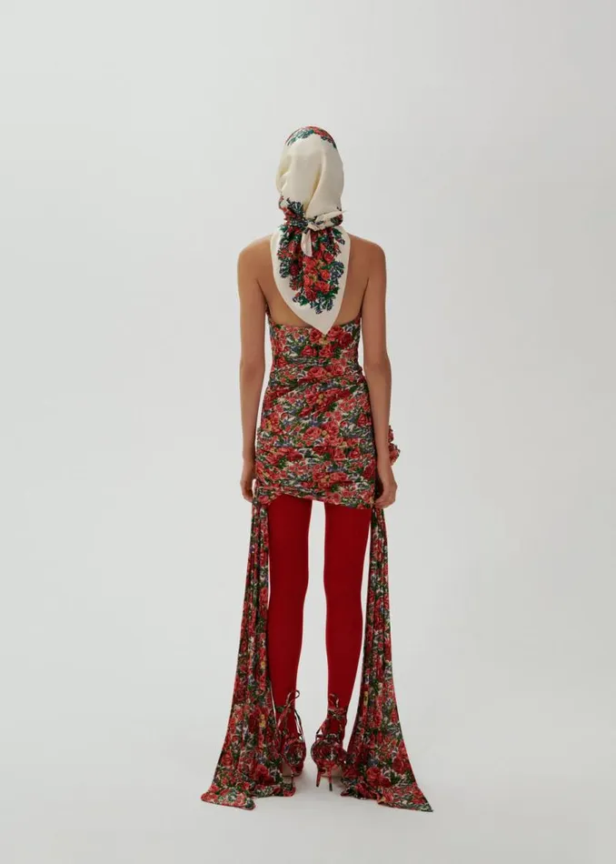 Shop Magda Butrym Tops Keyhole Halter Top In Red Floral Print