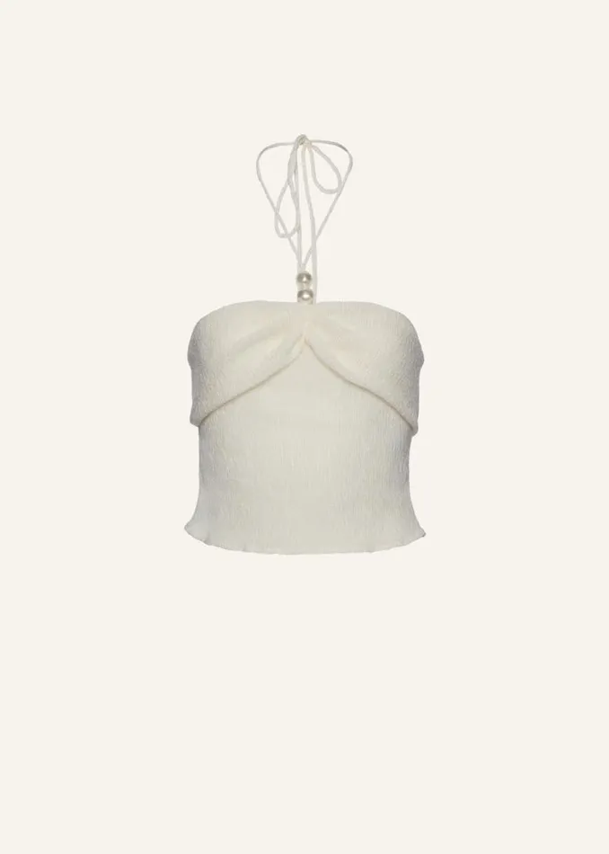 Shop Magda Butrym Tops Pearl Halterneck Tube Top In Cream
