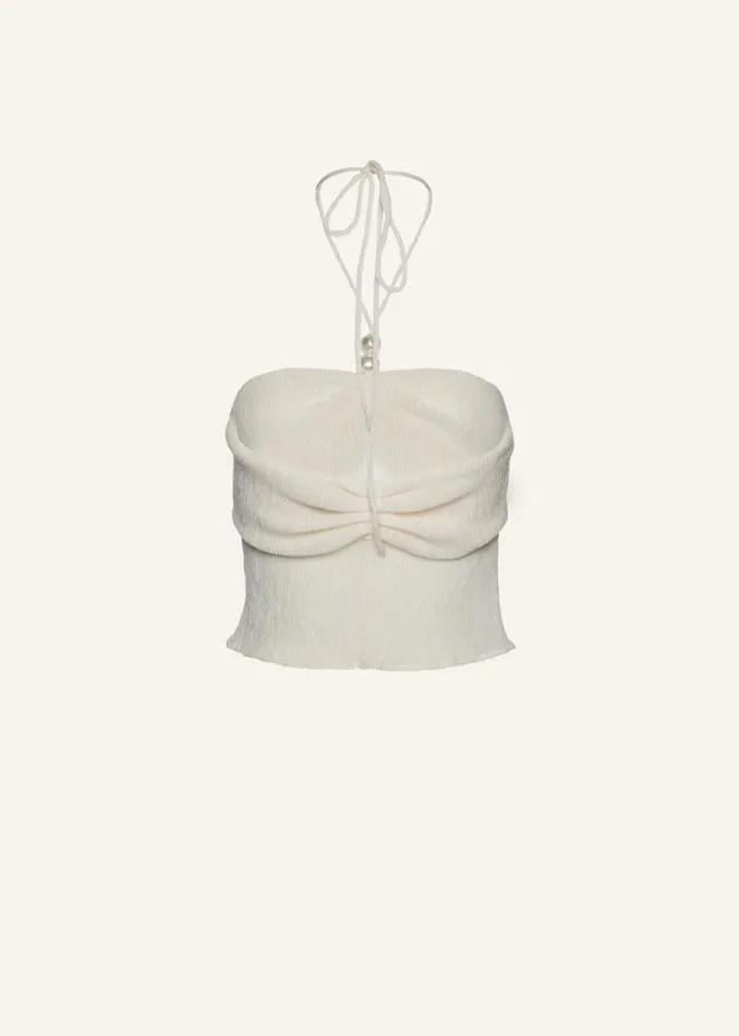 Shop Magda Butrym Tops Pearl Halterneck Tube Top In Cream