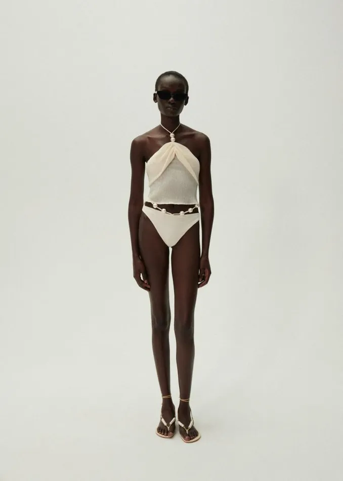 Shop Magda Butrym Tops Pearl Halterneck Tube Top In Cream