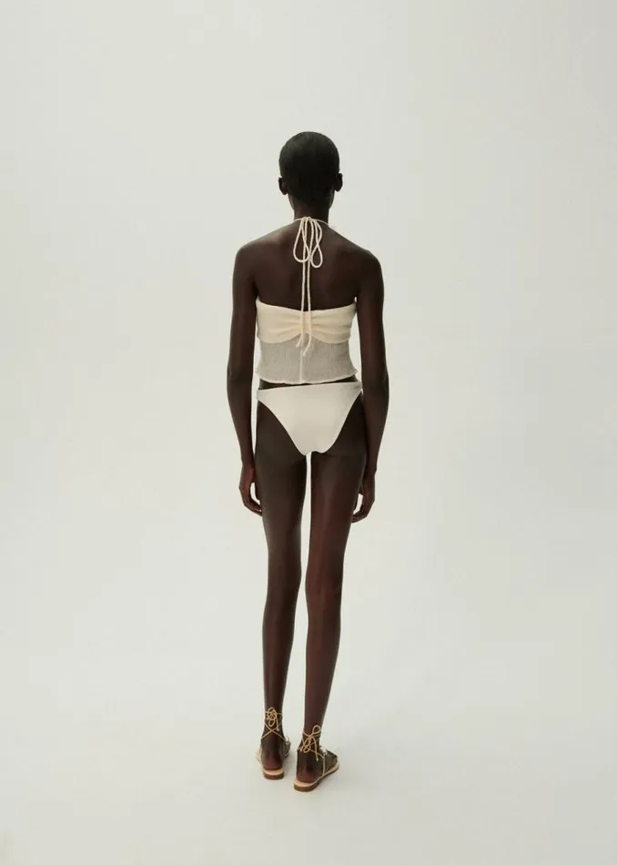 Shop Magda Butrym Tops Pearl Halterneck Tube Top In Cream
