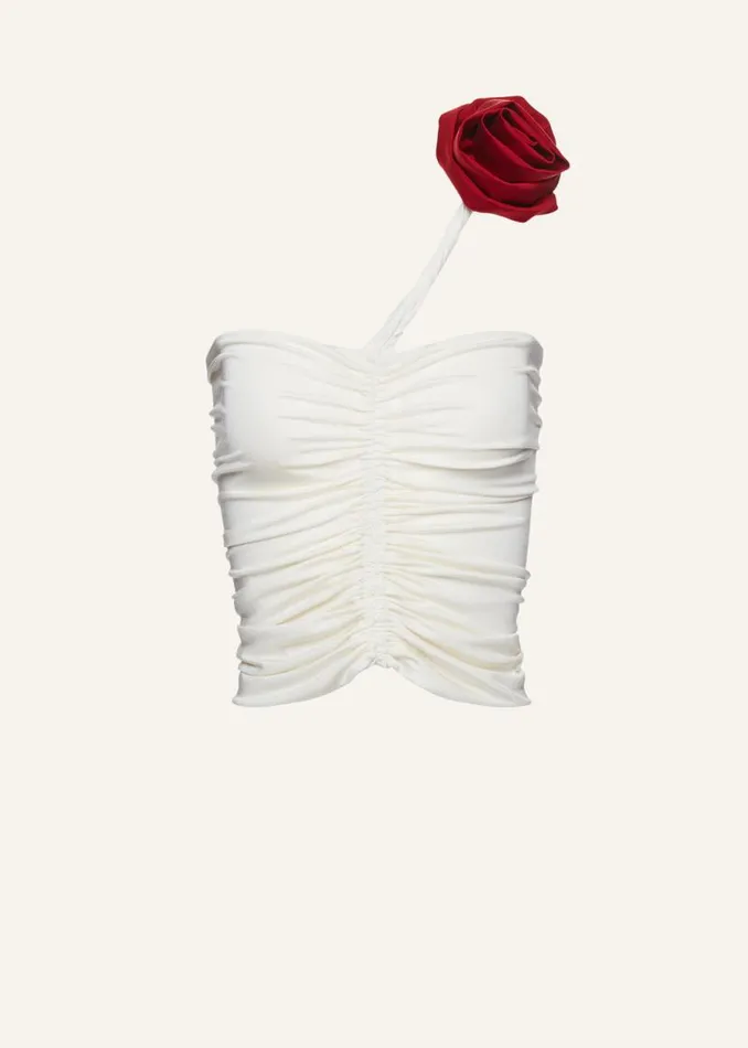 Shop Magda Butrym Tops Ruched Jersey One Shoulder Top In Cream
