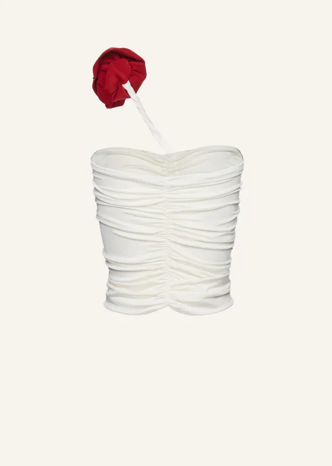 Shop Magda Butrym Tops Ruched Jersey One Shoulder Top In Cream