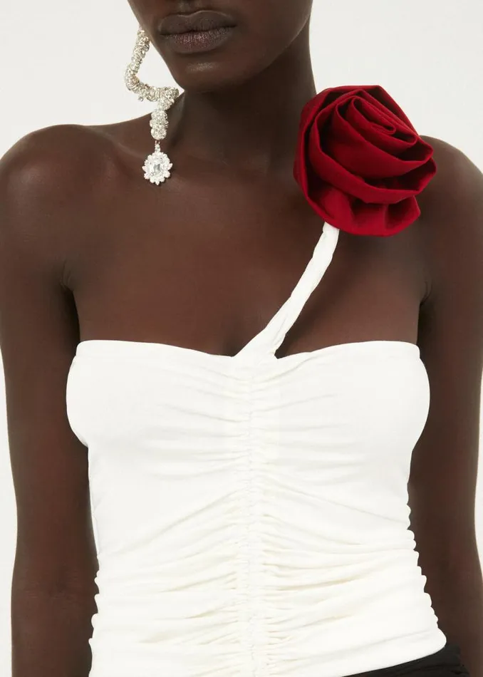 Shop Magda Butrym Tops Ruched Jersey One Shoulder Top In Cream
